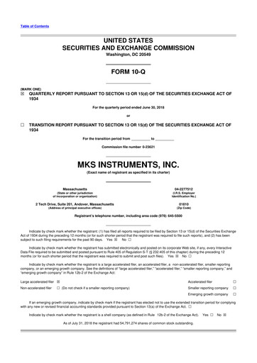 Thumbnail MKS Instruments 10-Q Quarterly Report FY2018 
