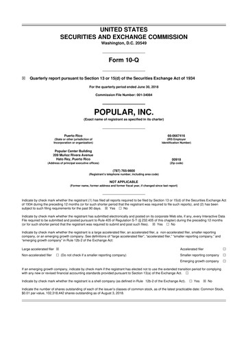 Thumbnail Popular, Inc. (Banco Popular de Puerto Rico) 10-Q Quarterly Report FY2018 