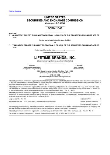 Miniature Lifetime Brands 10-Q Rapport trimestriel 2018 