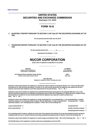 Thumbnail Nucor
 10-Q Quarterly Report FY2018 