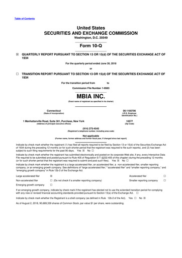 Thumbnail MBIA 10-Q Quarterly Report FY2018 