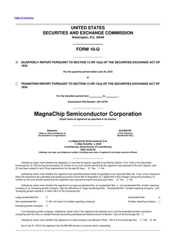 Miniature Magnachip Semiconductor 10-Q Rapport trimestriel 2018 