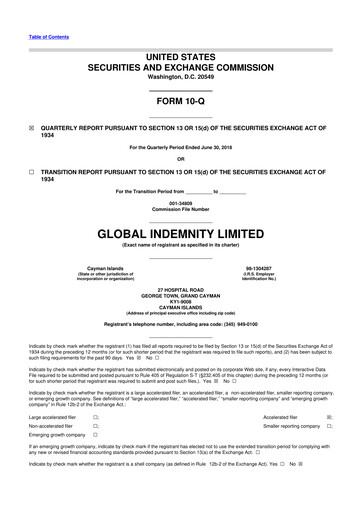 Thumbnail Global Indemnity 10-Q Quarterly Report FY2018 