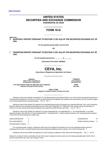 Vorschaubild CEVA
 10-Q Quartalsbericht 2018 