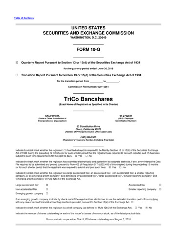 Thumbnail TriCo Bancshares 10-Q Quarterly Report FY2018 