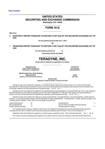Thumbnail Teradyne 10-Q Quarterly Report FY2018 