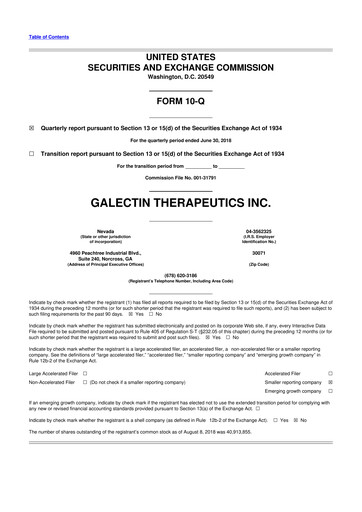 Vorschaubild Galectin Therapeutics 10-Q Quartalsbericht 2018 