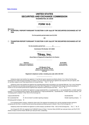 Miniature Tilray Brands
 10-Q Rapport trimestriel 2018 