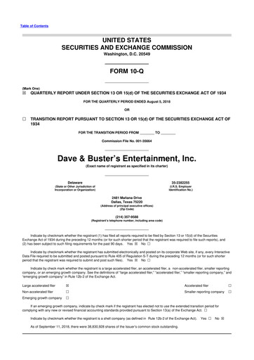 Miniature Dave & Buster's
 10-Q Rapport trimestriel 2018 