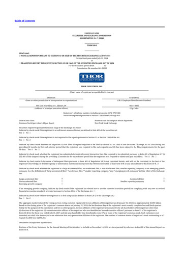 Thumbnail Thor Industries
 10-K Annual Report 2018