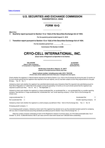 Thumbnail Cryo-Cell International 10-Q Quarterly Report FY2018 