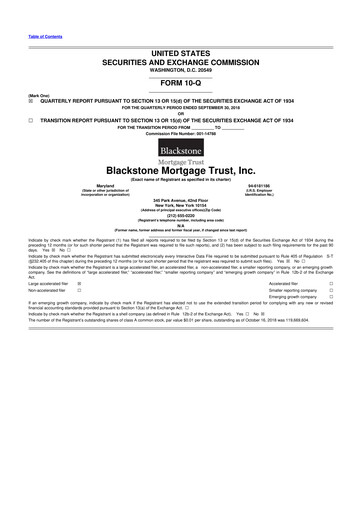 Miniature Blackstone Mortgage Trust
 10-Q Rapport trimestriel 2018 