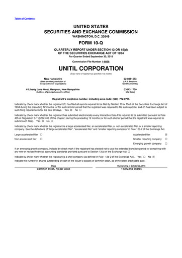 Miniature Unitil Corporation
 10-Q Rapport trimestriel 2018 