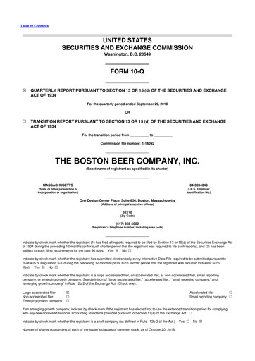 Vorschaubild Boston Beer Company 10-Q Quartalsbericht 2018 