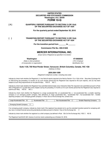 Vorschaubild Mercer International 10-Q Quartalsbericht 2018 