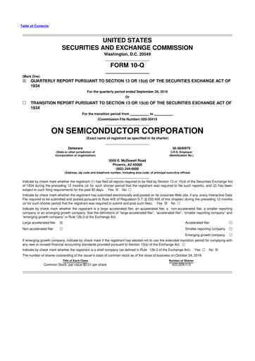 Thumbnail ON Semiconductor 10-Q Quarterly Report FY2018 