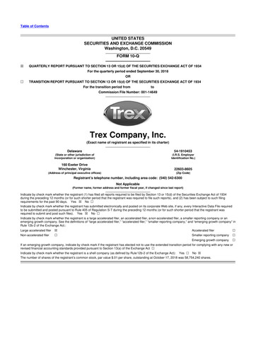 Miniature Trex 10-Q Rapport trimestriel 2018 