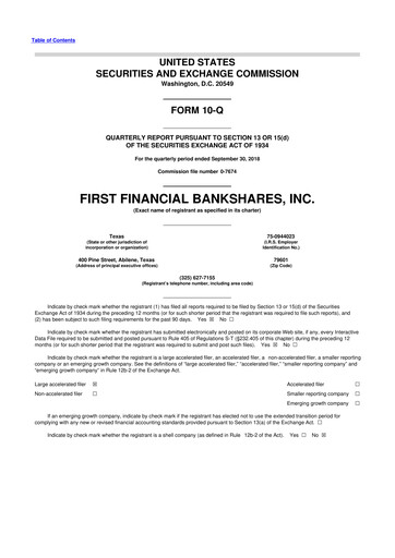 Thumbnail First Financial Bankshares 10-Q Quarterly Report FY2018 