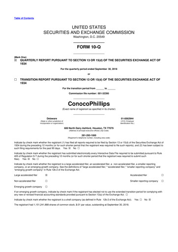 Thumbnail ConocoPhillips 10-Q Quarterly Report FY2018 
