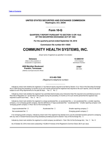 Miniature Community Health Systems
 10-Q Rapport trimestriel 2018 