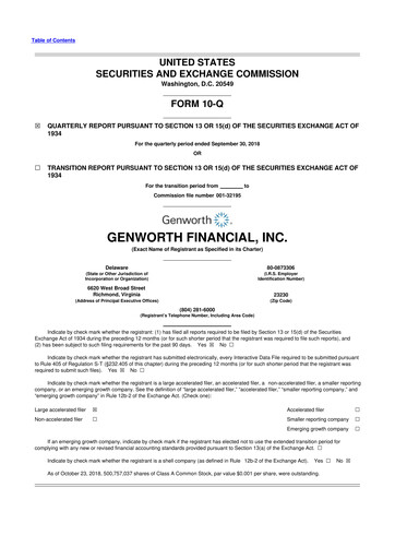 Thumbnail Genworth Financial
 10-Q Quarterly Report FY2018 