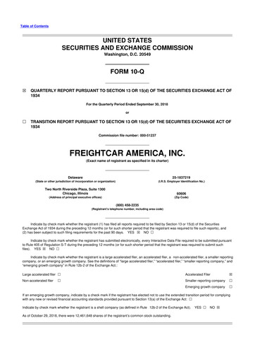 Thumbnail FreightCar America
 10-Q Quarterly Report FY2018 
