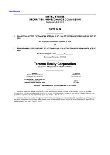 Thumbnail Terreno Realty
 10-Q Quarterly Report FY2018 