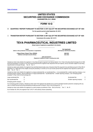 Thumbnail Teva Pharmaceutical Industries 10-Q Quarterly Report FY2018 