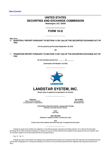 Miniature Landstar System
 10-Q Rapport trimestriel 2018 