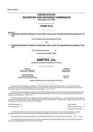 Thumbnail Ametek 10-Q Quarterly Report FY2018 