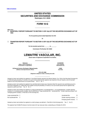 Miniature LeMaitre Vascular 10-Q Rapport trimestriel 2018 