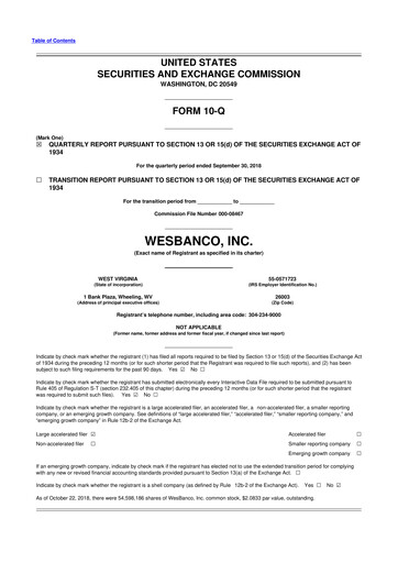 Thumbnail WesBanco 10-Q Quarterly Report FY 