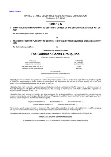 Thumbnail Goldman Sachs 10-Q Quarterly Report FY2018 