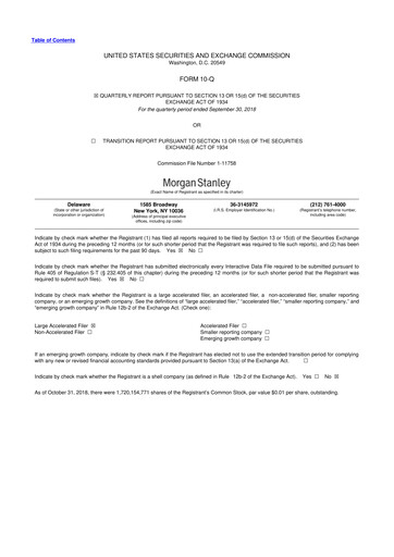 Thumbnail Morgan Stanley 10-Q Quarterly Report FY2018 
