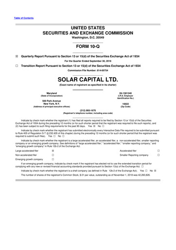 Thumbnail SLR Investment 10-Q Quarterly Report FY 