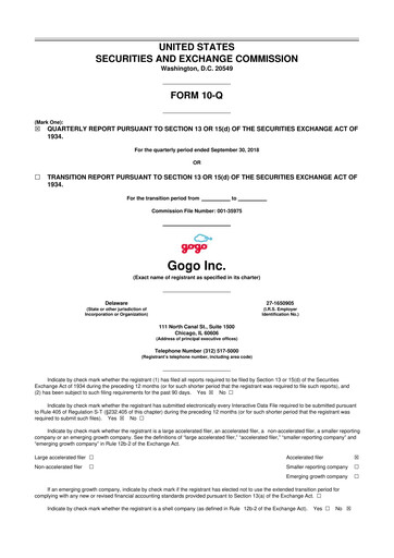 Vorschaubild Gogo Inflight Internet
 10-Q Quartalsbericht 2018 