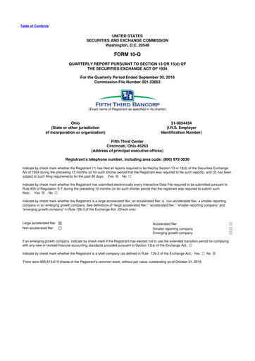 Thumbnail Fifth Third Bank
 10-Q Quarterly Report FY2018 