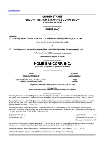 Thumbnail Home Bancorp
 10-Q Quarterly Report FY2018 