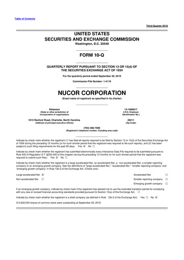 Thumbnail Nucor
 10-Q Quarterly Report FY2018 