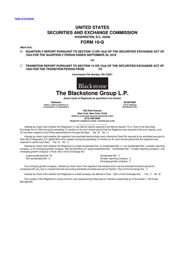 Thumbnail Blackstone Group 10-Q Quarterly Report FY2018 