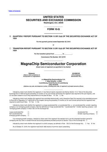 Miniature Magnachip Semiconductor 10-Q Rapport trimestriel 2018 