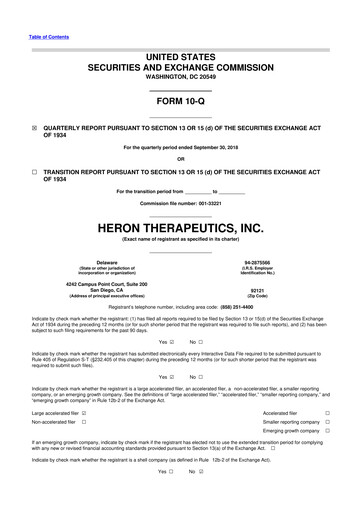 Miniature Heron Therapeutics 10-Q Rapport trimestriel 2018 