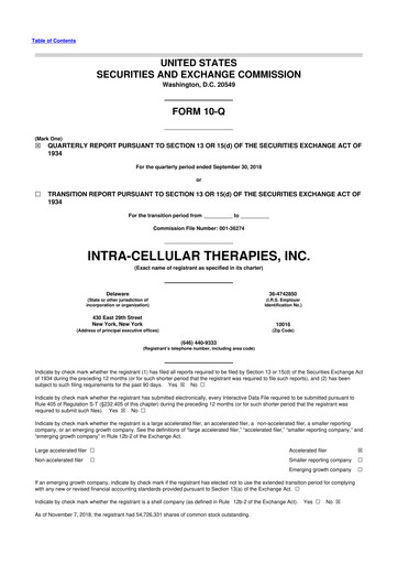 Vorschaubild Intra-Cellular Therapies 10-Q Quartalsbericht 2018 