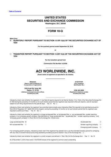 Thumbnail ACI Worldwide
 10-Q Quarterly Report FY2018 