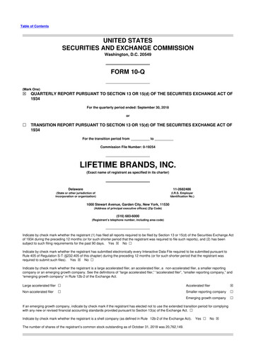 Miniature Lifetime Brands 10-Q Rapport trimestriel 2018 