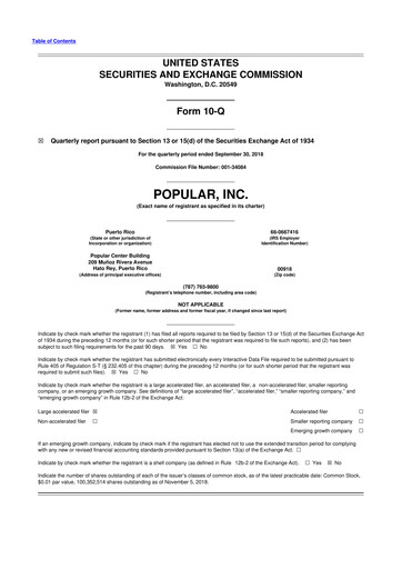 Thumbnail Popular, Inc. (Banco Popular de Puerto Rico) 10-Q Quarterly Report FY2018 