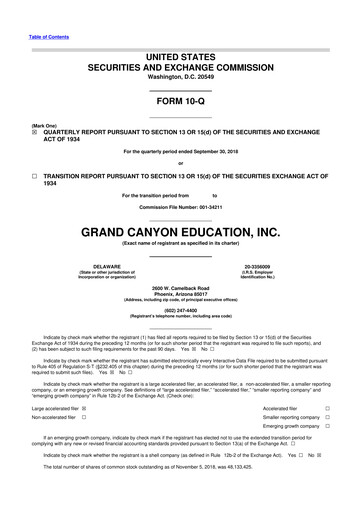 Thumbnail Grand Canyon Education 10-Q Quarterly Report FY2018 