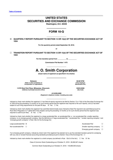 Thumbnail A. O. Smith 10-Q Quarterly Report FY2018 