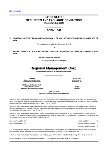 Thumbnail Regional Management Corp.
 10-Q Quarterly Report FY2018 