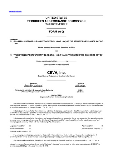 Vorschaubild CEVA
 10-Q Quartalsbericht 2018 